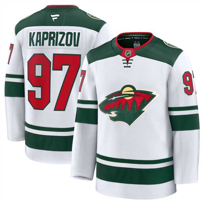 Men%27s Minnesota Wild #97 Kirill Kaprizov White 2024-25 Away Stitched Hockey Jersey Dzhi->minnesota wilds->NHL Jersey